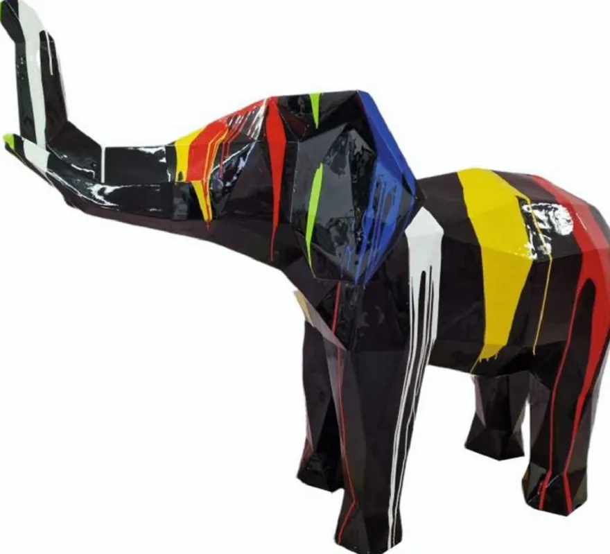 Casa Padrino XXL Deko Skulptur Elefant Schwarz / Bunt 176 cm - XXL Garten Figur