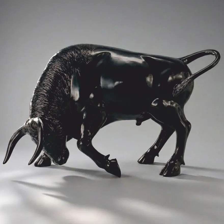 Casa Padrino XXL Deko Skulptur Stier Schwarz 205 cm - Garten Deko Figur - Große Deko Figur - Lebengroße Garten Skulptur