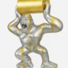 Casa Padrino XXL Deko Skulptur Gorilla mit Fass Silber / Gold H. 240 cm - Garten Figur