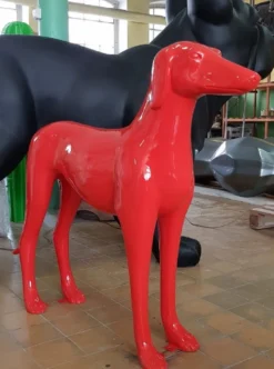 Casa Padrino XXL Deko Skulptur Windhund Rot 110 cm - Wohnzimmer & Garten Deko