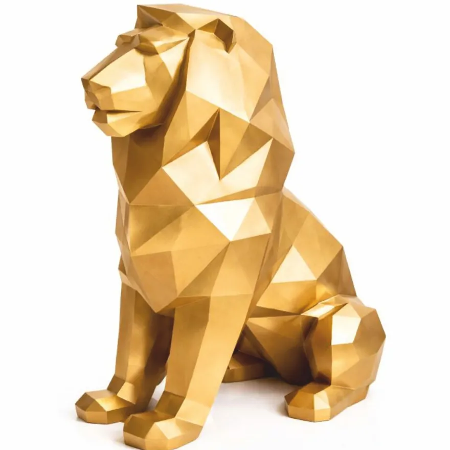 Casa Padrino XXL Deko Skulptur Löwe Gold H. 135 cm - Abstrakte Garten Figur