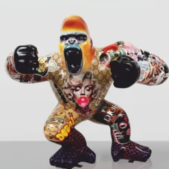 Casa Padrino XXL Deko Skulptur Gorilla Bunt H. 110 cm - Große Deko Figur