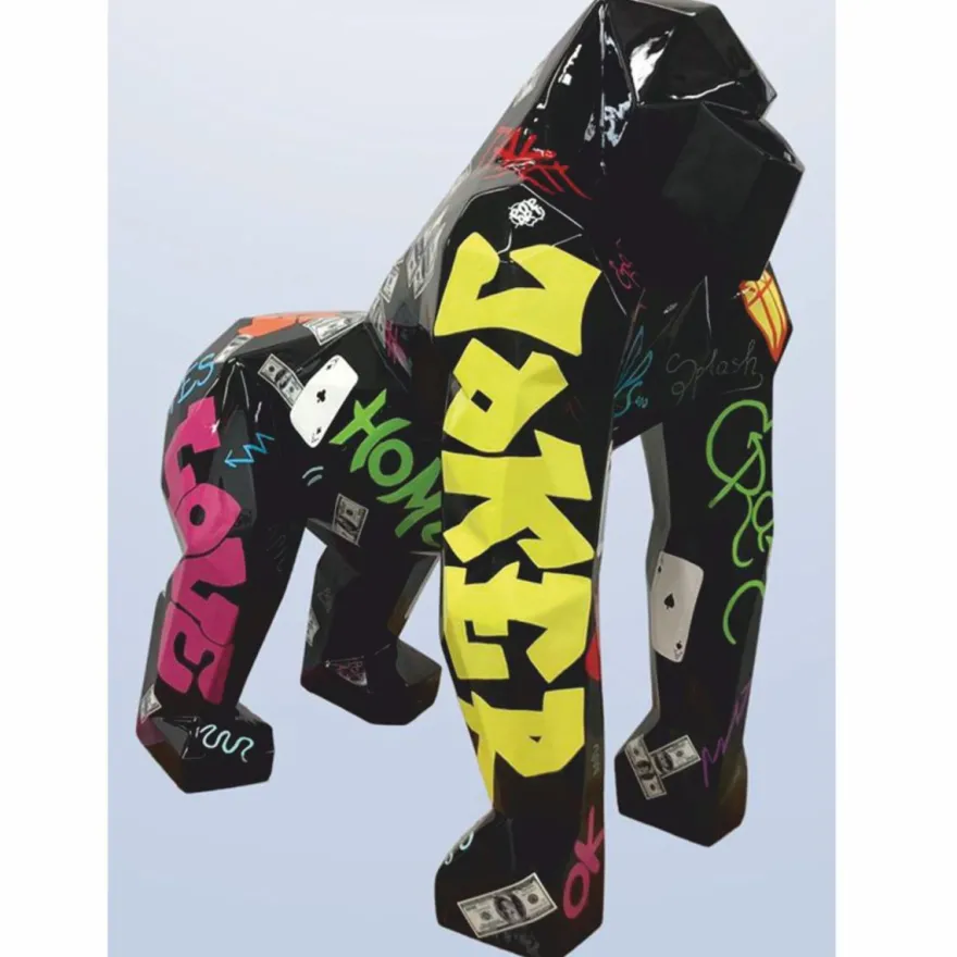 Casa Padrino XXL Deko Skulptur Gorilla Affe Schwarz / Bunt 111 x 77 x H. 131 cm