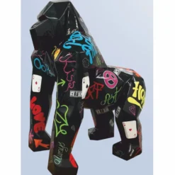 Casa Padrino XXL Deko Skulptur Gorilla Affe Schwarz / Bunt 111 x 77 x H. 131 cm