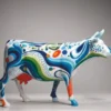 Casa Padrino XXL Deko Skulptur Kuh Weiß / Bunt 225 cm - XXL Garten Figur - Lebensgroße Tierfigur - Garten & Terrassen Deko