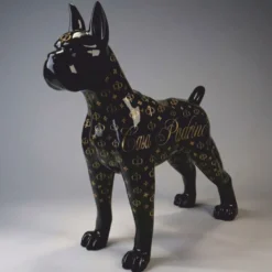 Casa Padrino XXL Deko Skulptur Boxer Hund Schwarz / Gold 190 cm - Riesige Garten Figur CPB