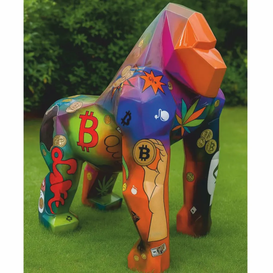 Casa Padrino XXL Deko Skulptur Gorilla Affe Bunt H. 131 cm - Garten Figur