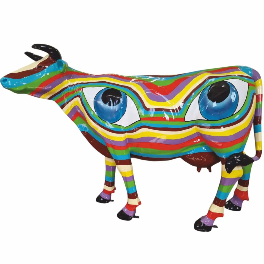 Casa Padrino XXL Deko Skulptur Kuh Bunt 210 cm - Lebensgroße Garten Figur