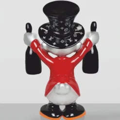 Casa Padrino XXL Deko Skulptur Ente Rot / Silber / Schwarz H. 120 cm - Große Deko Figur