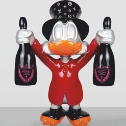 Casa Padrino XXL Deko Skulptur Ente Rot / Silber / Schwarz H. 120 cm - Große Deko Figur