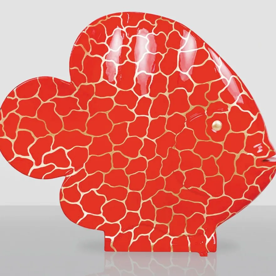 Casa Padrino XXL Deko Skulptur Fisch Rot / Gold H. 110 cm - Deko Figur