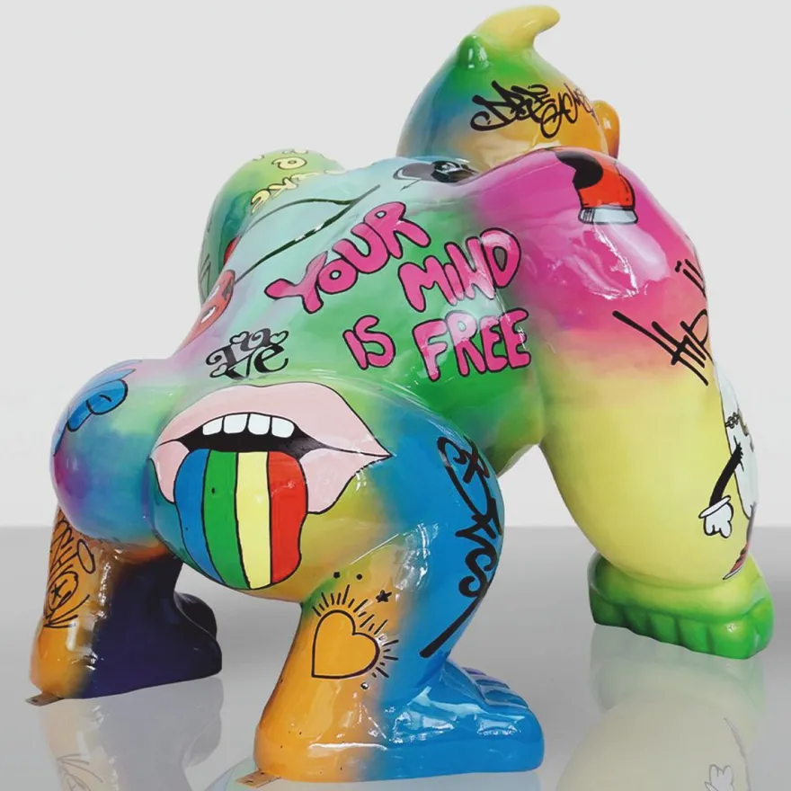 Casa Padrino XXL Deko Skulptur Gorilla Affe Bunt H. 104 cm - XXL Deko Figur