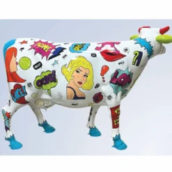 Casa Padrino XXL Deko Skulptur Kuh Weiß / Bunt 223 x 70 x H. 147 cm