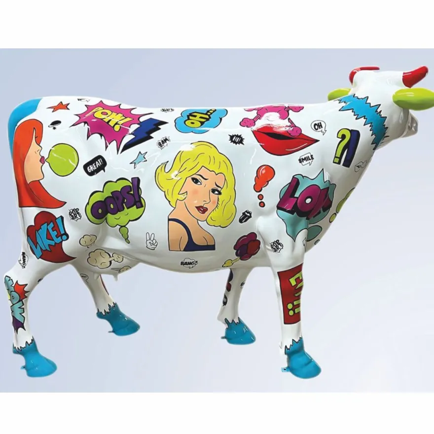 Casa Padrino XXL Deko Skulptur Kuh Weiß / Bunt 223 x 70 x H. 147 cm