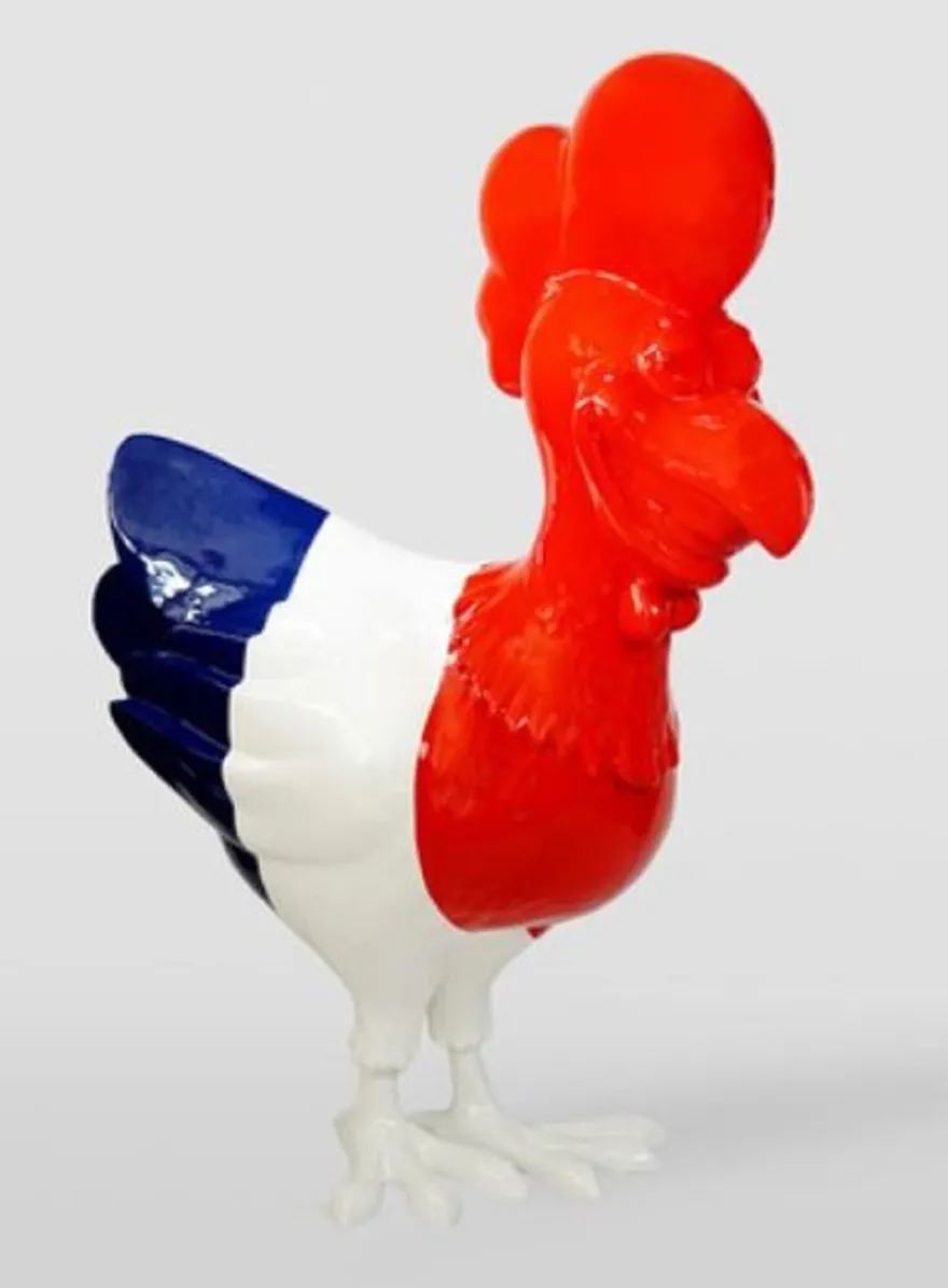 Casa Padrino XXL Deko Skulptur Hahn Rot / Weiß / Blau H. 190 cm - Riesiege Garten Deko Figur