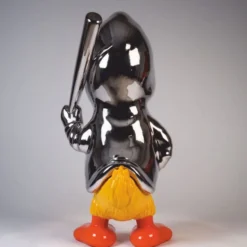 Casa Padrino XXL Deko Skulptur Ente Silber / Gelb / Orange H. 165 cm - Deko Figur