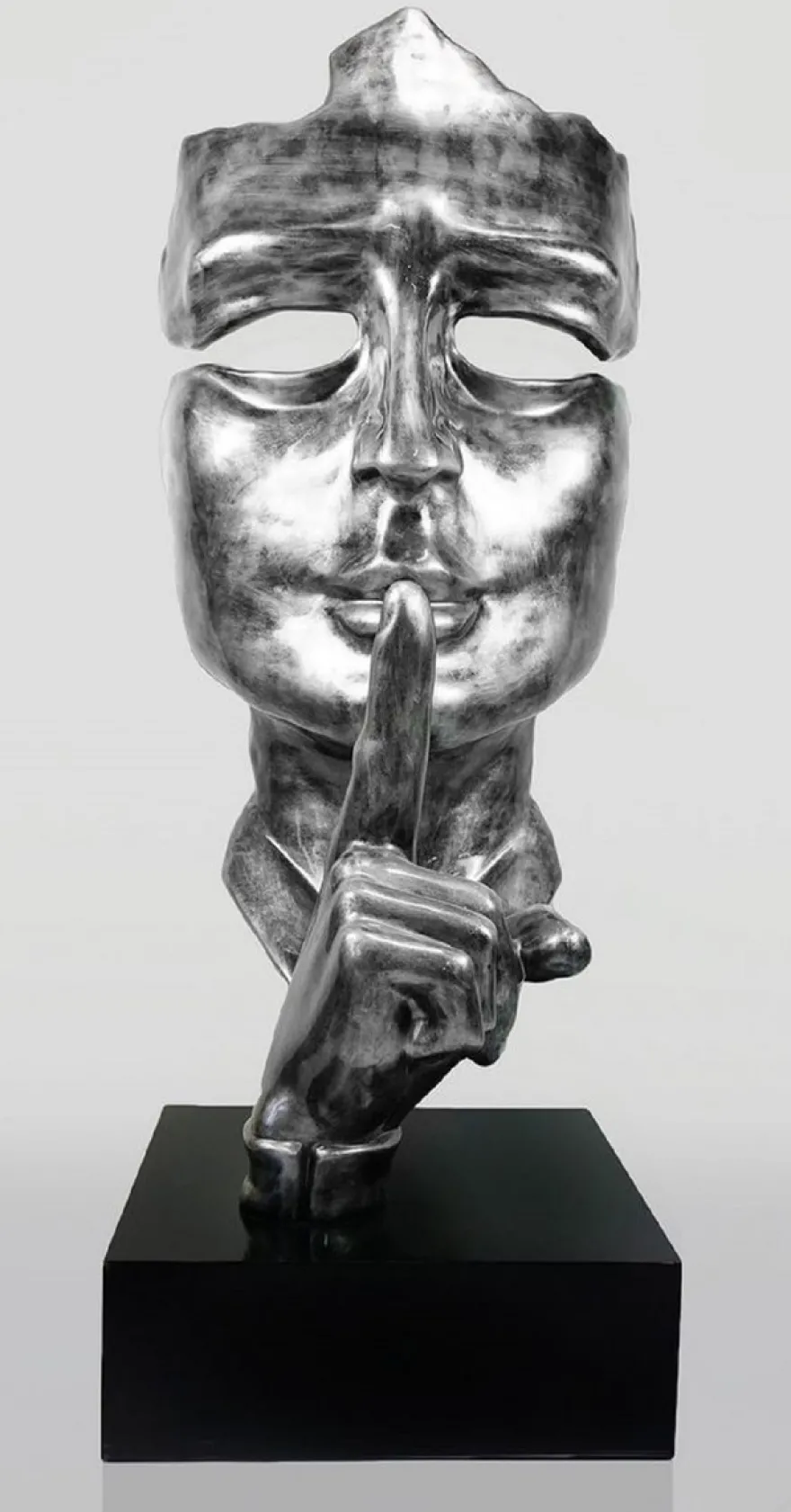 Casa Padrino XXL Deko Skulptur Silber mit Patina / Schwarz H. 190 cm