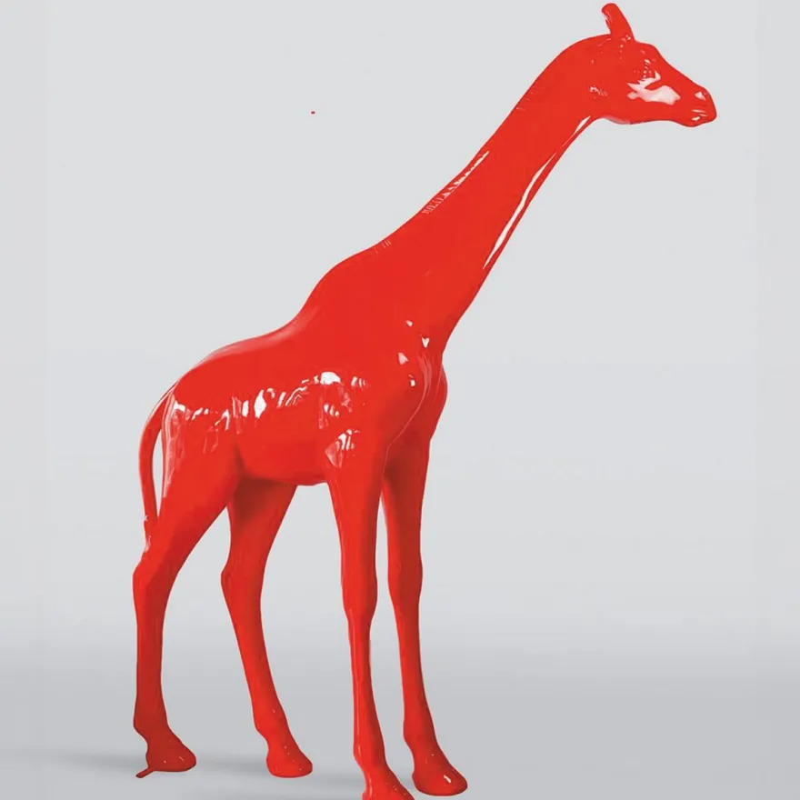 Casa Padrino XXL Deko Skulptur Giraffe Rot H. 320 cm - Riesige Garten Deko Figur