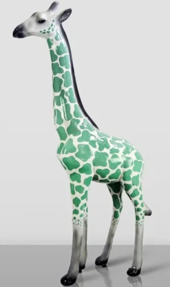 Casa Padrino XXL Deko Skulptur Giraffe Grün / Weiß / Schwarz H. 205 cm - Große Garten Deko Figur