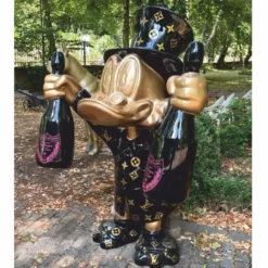 Casa Padrino XXL Deko Skulptur Ente Schwarz / Gold H. 170 cm - XXL Deko Figur - Garten Skulptur - Garten Figur