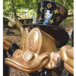 Casa Padrino XXL Deko Skulptur Ente Schwarz / Gold H. 170 cm - XXL Deko Figur - Garten Skulptur - Garten Figur