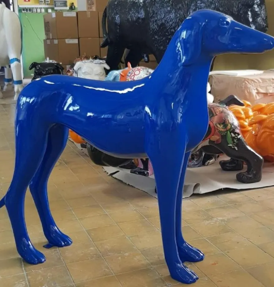 Casa Padrino XXL Deko Skulptur Windhund Blau 110 cm - Wohnzimmer & Garten Deko