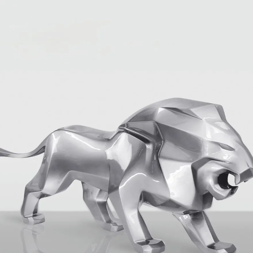 Casa Padrino XXL Deko Skulptur Löwe Silber 290 cm - Abstrakte Tierfigur