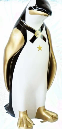 Casa Padrino XXL Deko Skulptur Pinguin Weiß / Schwarz / Gold H. 170 cm