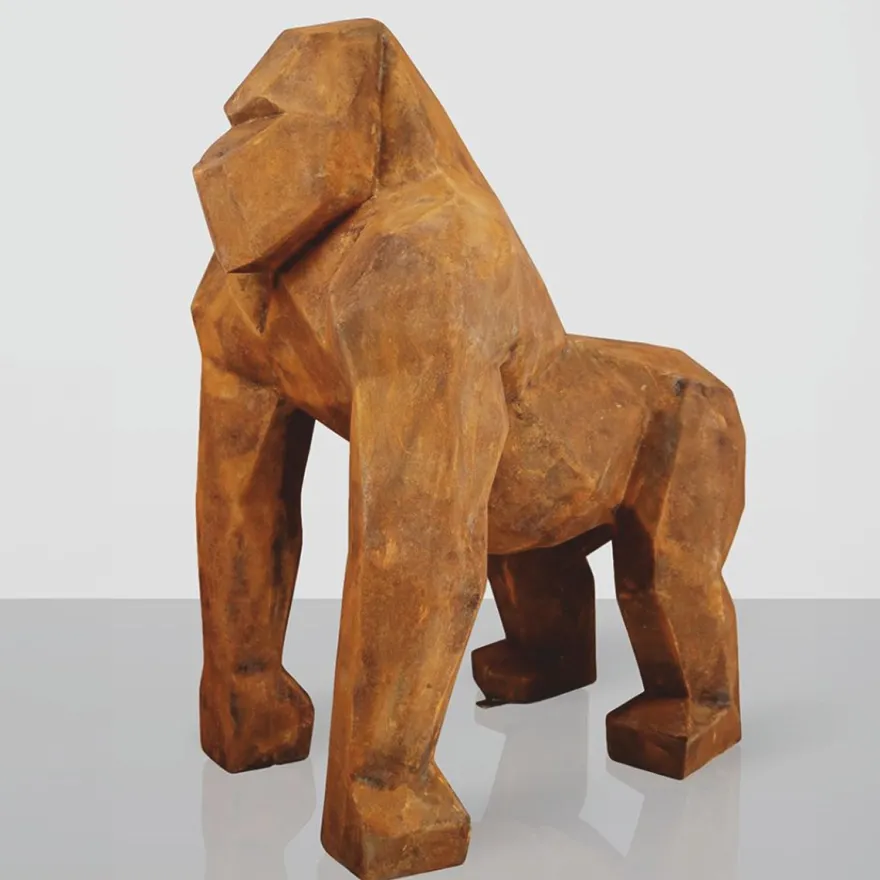 Casa Padrino XXL Deko Skulptur Gorilla Affe Rost H. 128 cm - Große Deko Figur