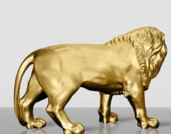 Casa Padrino XXL Deko Skulptur Löwe Gold 185 cm - Lebensgroße Garten Deko Figur