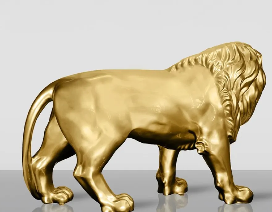 Casa Padrino XXL Deko Skulptur Löwe Gold 185 cm - Lebensgroße Garten Deko Figur