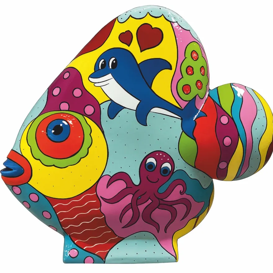 Casa Padrino XXL Deko Skulptur Fisch Bunt 126 x H. 108 cm - Deko Figur
