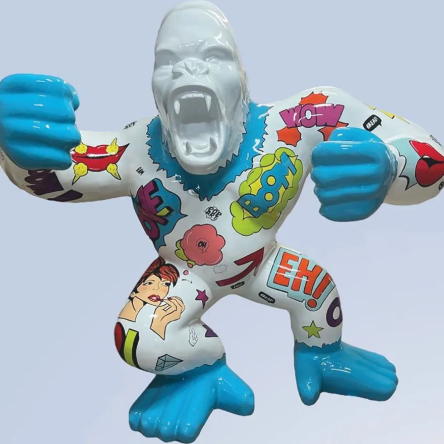 Casa Padrino XXL Deko Skulptur Gorilla Affe Weiß / Bunt 202 x 102 x H. 180 cm