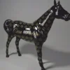 Casa Padrino XXL Deko Skulptur Pferd Schwarz / Gold 245 cm - Lebensgroße Garten Figur CPB