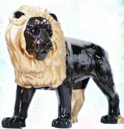 Casa Padrino XXL Deko Skulptur Löwe Schwarz / Gold 185 cm