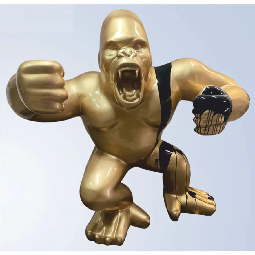 Casa Padrino XXL Deko Skulptur Gorilla Affe Gold / Schwarz 202 x 102 x H. 180 cm