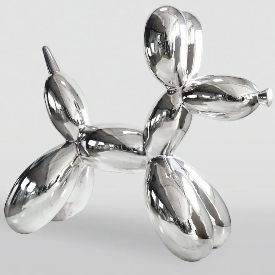 Casa Padrino XXL Deko Skulptur Ballon Hund Silber Chrom 210 cm - Riesige Garten Figur