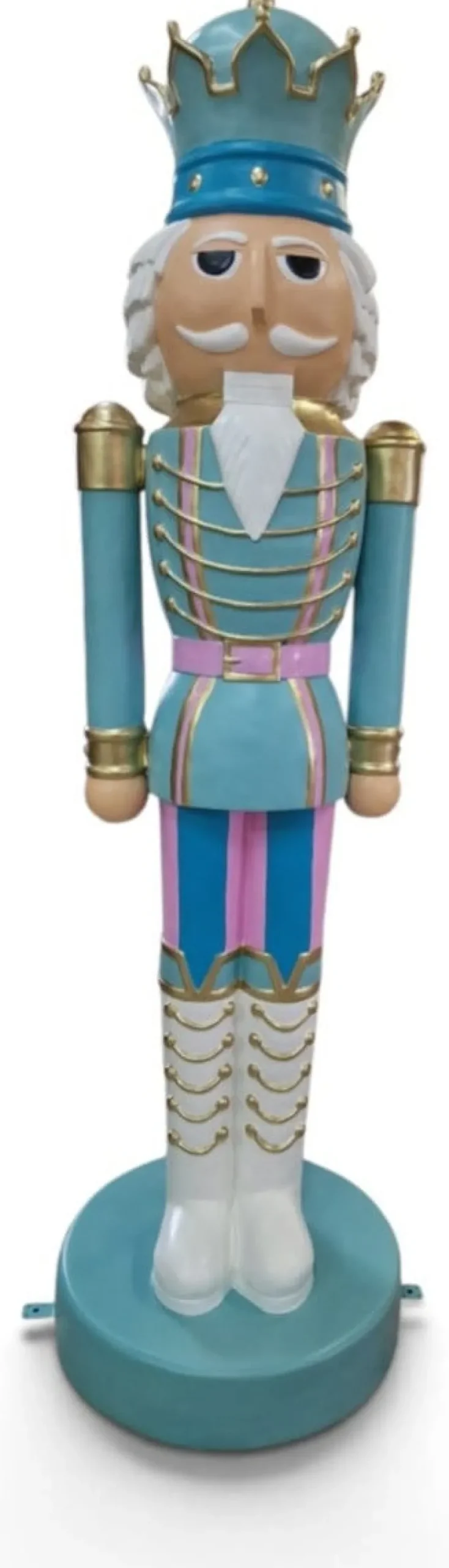 Casa Padrino XXL Deko Skulptur Nussknacker König Türkis / Rosa / Gold H. 200 cm - Weihnachts Deko Figur