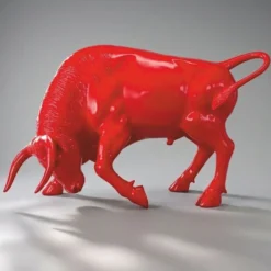 Casa Padrino XXL Deko Skulptur Stier Rot 205 cm - Garten Deko Figur - Große Deko Figur - Lebengroße Garten Skulptur