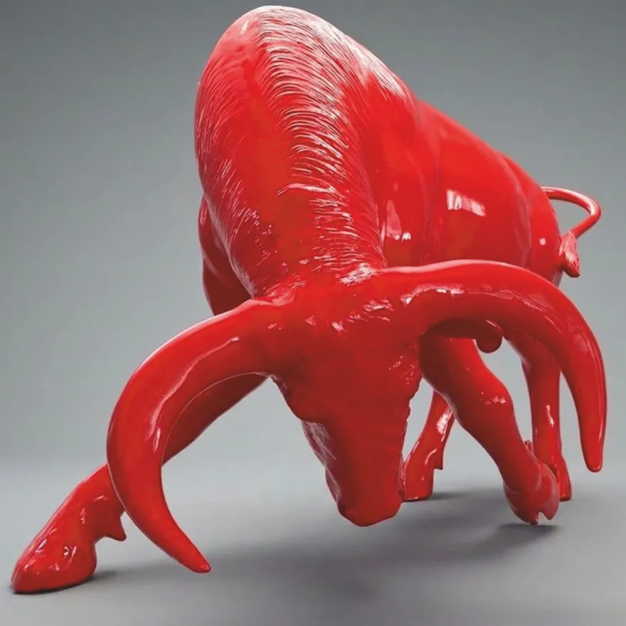 Casa Padrino XXL Deko Skulptur Stier Rot 205 cm - Garten Deko Figur - Große Deko Figur - Lebengroße Garten Skulptur