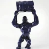 Casa Padrino XXL Garten Deko Skulptur Gorilla mit Fass Metallic Blau H. 250 cm