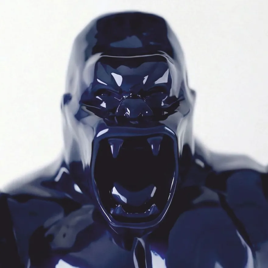 Casa Padrino XXL Garten Deko Skulptur Gorilla mit Fass Metallic Blau H. 250 cm