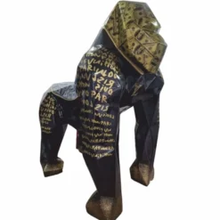 Casa Padrino XXL Garten Deko Skulptur Gorilla Affe Schwarz / Gold H. 128 cm