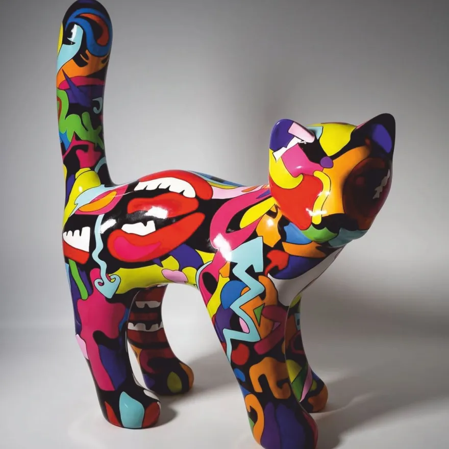 Casa Padrino XXL Garten Skulptur Katze Bunt 150 x H. 188 cm - Große Garten Figur - Garten & Terrassen Deko