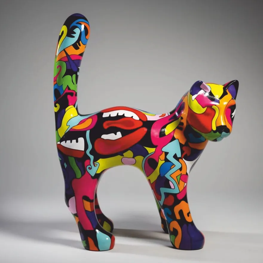 Casa Padrino XXL Garten Skulptur Katze Bunt 150 x H. 188 cm - Große Garten Figur - Garten & Terrassen Deko