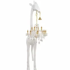 Casa Padrino XXL Stehleuchte Giraffe mit Barock Kronleuchter Matt Weiß / Gold H. 265 cm