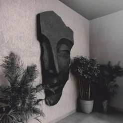 Casa Padrino XXL Wanddeko Skulptur Gesicht Schwarz H. 180 cm - Wohnzimmer & Büro Deko