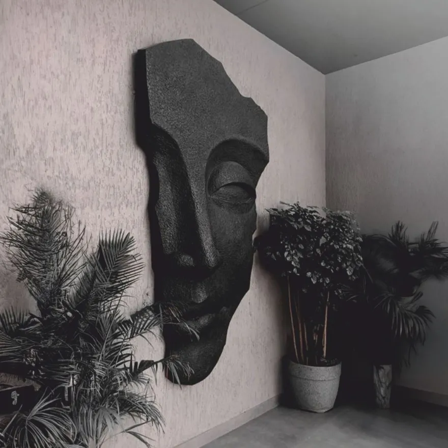 Casa Padrino XXL Wanddeko Skulptur Gesicht Schwarz H. 180 cm - Wohnzimmer & Büro Deko