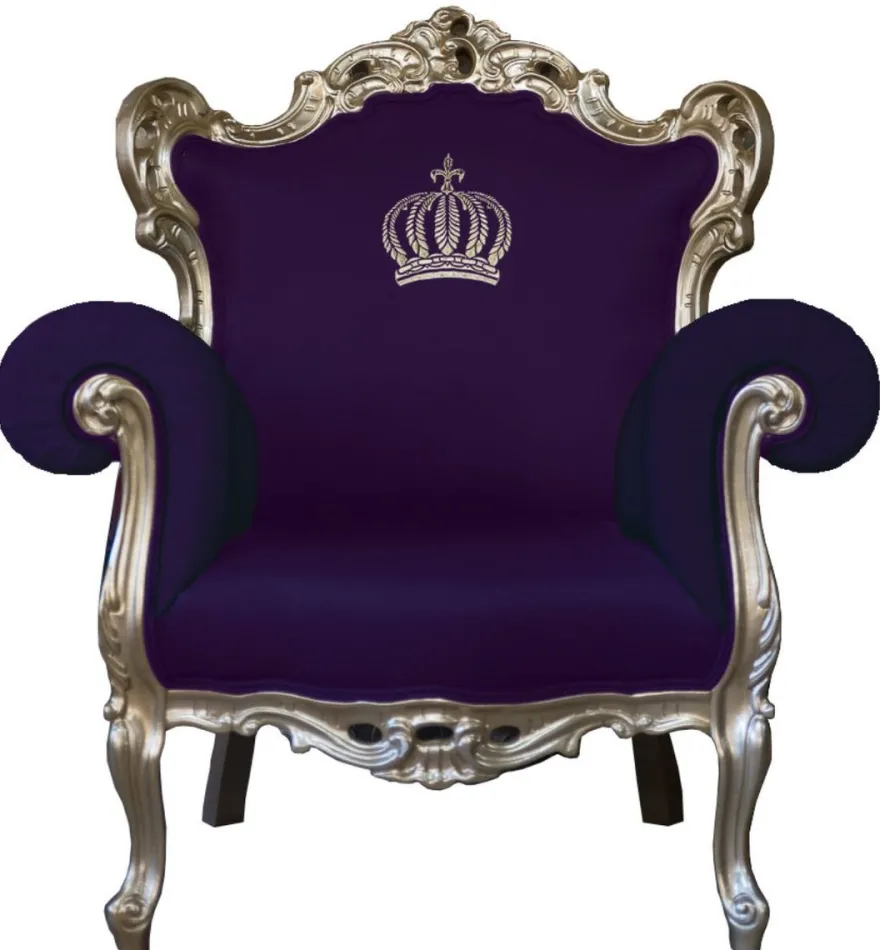 Casa Pompöös by Casa Padrino Luxus Barock Sessel mit Kronenmotiv in Lila / Gold 95 x 80 x 105 cm