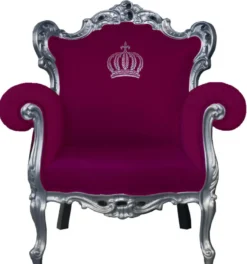 Casa Pompöös by Casa Padrino Luxus Barock Sessel, Design Kronenmotiv, Pink / Silber, 95 x 80 x 105 cm
